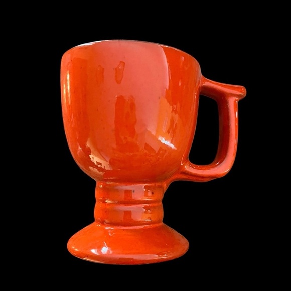 Vintage Frankoma Pottery Westwind Flame Red Orange Stemmed Mugs Set Of 4 - Picture 11 of 16